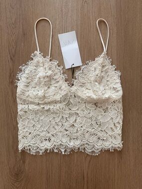 ZARA cream lace crop top Size S